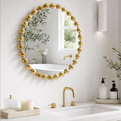 Madison Park Round Mirror, Metal Frame Circle Mirror 27 inch, Wall Art Decor Mounted Hanging for Entryway, Bathroom, hallway, Living Room, Vanity, Marlowe, Gold
