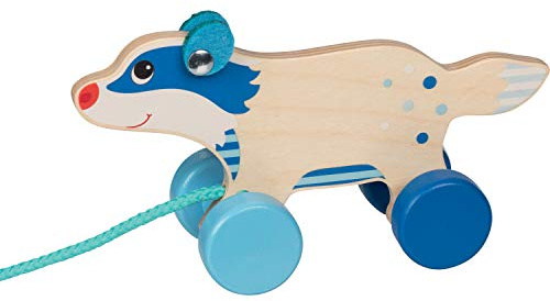 goki 54876 - Ziehtier Dachs aus Holz, Nachzieh-Spielzeug mit Tiermotiv, Lernspielzeug inkl. Schnur, Babyspielzeug fördert Koordination und Motorik, 17cm x 6cm x 9cm, ab 1 Jahr