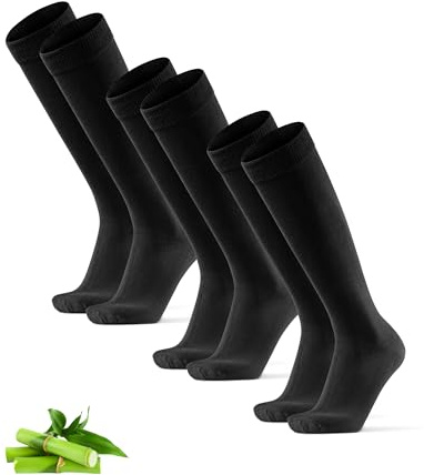 DANISH ENDURANCE Calze Uomo Lunghe in Bambù, Calzettoni Uomo Fibra di Bamboo, 3 o 6 Paia, Nero, 43-47