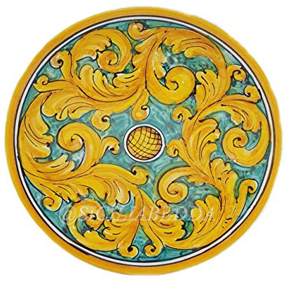 sicilia bedda - PIATTO IN CERAMICA SICILIANA con Decorazioni Maioliche - Articolo di Classe Dipinto a Mano (Maioliche su Sfondo Verde, Diametro 25 CM)