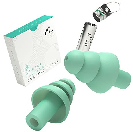 Shush Worker Earplugs - Bouchons d'oreille pour le travail - Protection auditive au travail - Prévention de la perte auditive professionnelle - Filtre en céramique (SNR 23dB) - Réutilisable > 365 fois