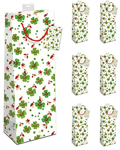PremiumLine Geschenktüten Flaschen, 6 Stück | Flaschentüten für Wein, Sekt, Champagner | mit Kordel + Namenskarte | Geschenktaschen Motiv: Weinflaschen, B:12cm x H:39cm x T:10cm
