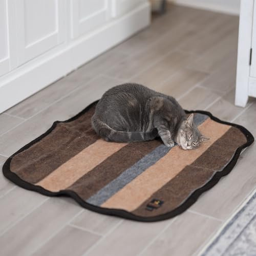 Alpaca Warehouse Alpaca Sheep Wool Blanket Pet Size Comfortably Warm - Perfect for Cats and Small Dogs - Striped Design (Beige/Soft Camel/Soft Brown, Pet Size)