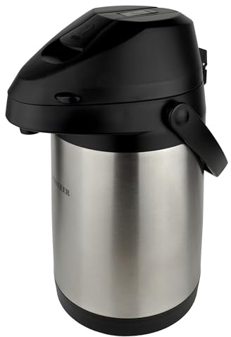 Pioneer Flacon 3,0 L en acier inoxydable avec levier, flacon étanche pour boissons chaudes et froides, distributeur de boissons facile à utiliser pour les événements, avec étiquette Café