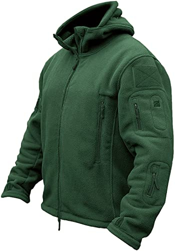 TACVASEN Herren Fleecejacke Military Outdoor Winddichte Jacke mit Kapuze, Gr. XL, Waldgrün
