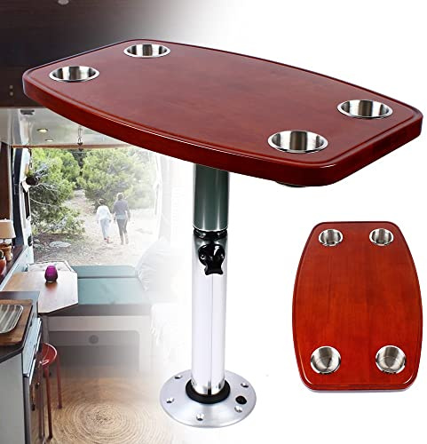 WSIKGHU RV Tischplatte Teleskopisch Marine Boot RV Tischplatte Caravan Tisch Bootstisch und Ständer mit 4 Getränkehaltern Caravan Yacht Eiche lackiert Tisch Caravan Yacht Eiche Tisch