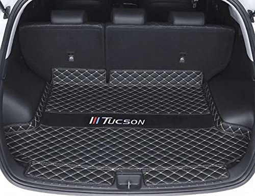 Dciustfhe Auto Kofferraummatte, für Hyundai Tucson 2015-2022 Leder Kofferraum Schutzmatte Antirutschmatte pflegeleicht Kratzfest abtrennbar zubehör,Single-Black-beigestyle