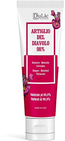 DuLàc, Teufelskralle 98% 100 ml, Körpercreme-Gel mit Ingwer, Menthol und Kurkuma, zur Massage von Muskeln und Gelenken, Dermatologisch Getestet, Nickelgetestet, Made in Italy