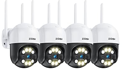ZOSI Pan/Tilt WLAN Überwachungskamera Aussen 4er Set, 2K Kabellose IP Kamera mit Plug-in Strom, 355°/140° Schwenkbar, Personenerkennung, C289