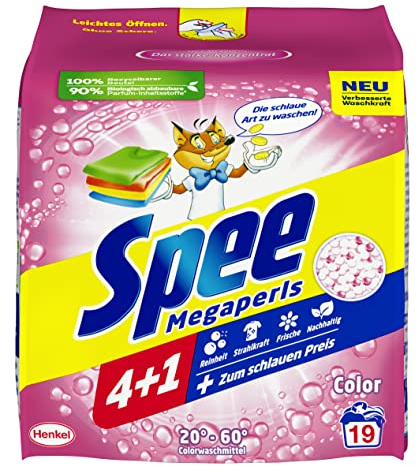 Spee Megaperls Color Waschpulver (19 Waschladungen), Colorwaschmittel mit 4 + 1 Formel vereint Reinheit, Strahlkraft, Frische & Nachhaltigkeit, effektiv von 20 °C bis 60 °C