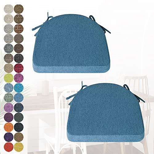 PHUSTJKL 2er Set Stuhlkissen Halbrund Stuhlauflage mit Bändern für Esszimmer, Waschbare rutschfest Sitzkissen mit Reißverschluss für Indoor Zuhause Büro Küche (40x38x38x3cm Navy Blau)