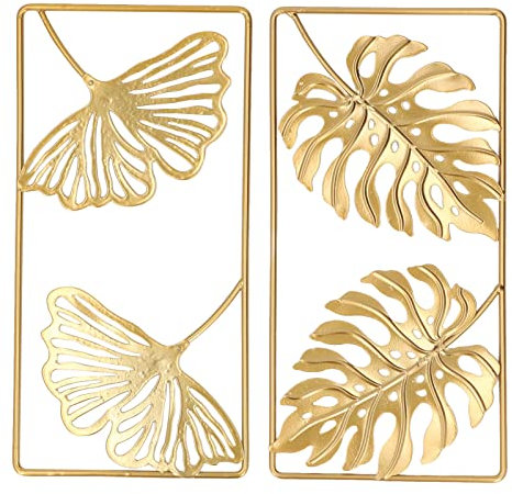 2 Pezzi Scultura di Foglia di Ginkgo Decorazione da Parete in Metallo Squisito Colore Dorato Ornamento da Parete in Foglia di Ginkgo per Camera da Letto Ufficio Soggiorno