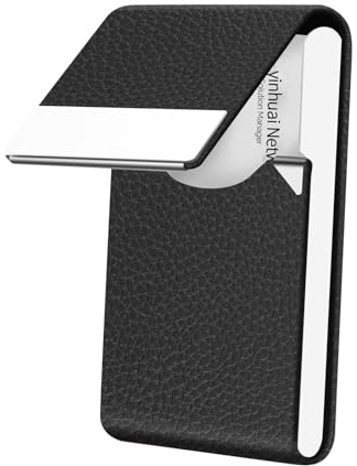 BcxPeef Visitenkartenetui mit Premium PU Leder/Edelstahl für Damen und Herren, A - Schwarz, Minimalistisch