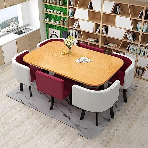 MAxba Esstisch 6 Personen mit Stühlen Konferenztisch mit 6 Stühlen Rechteckig Esszimmergruppe Besprechungstisch Küchentisch Verhandlungstisch,PU-Stuhlplatte (Color : Purple)