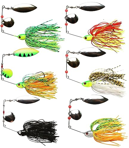 6stk Spinnerbait Angelköder Spinner Kunstköder Hechtköder Chatterbait Set Fischköder Hartmetall Multicolor Buzzbait Spinnerbait Jigs für Barsch Hecht Forelle Zander Lachs