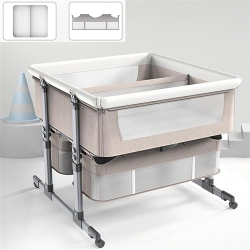 PLOTSAGE Stubenwagen für Zwillinge, Babybett, Schlafwagen,6 Höhenverstellbares Nachtbett Gegen Erbrechen mit Aufbewahrungskorb,Tragbares Babybett für Kleinkinder,Braun