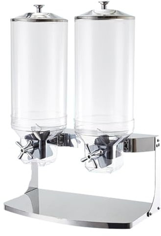Doppelt Spender für Trockene Lebensmittel Rostfreier Stahl Küche Müsli-Spender 1 Unze pro Drehung Körner-Spender für Süßigkeiten, Nüsse, Körner, Reis und Snacks 7L pro Kopf (Silber)