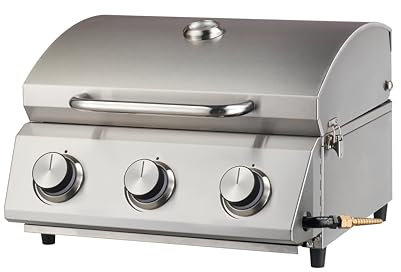 Tarrington House Barbecue a Gas con 3 bruciatori Cathan, Acciaio Inox, 6.6 kW, Coperchio con Termometro, Accensione Elettrica, per Giardino, Balcone, Campeggio, Argento