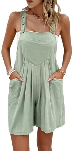 LIAOPUFUS Donna Salopette Big Pants Orlo Pantaloncini Casual Con Tracolla In Tinta Unita Jumpsuit Con Gonna Plissettata Tascabile Grandi Dimensioni (2 Fagiolo verde,L)