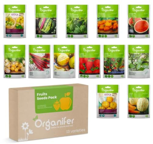 Graines De Fruits – Plantes Fruitières – Graines De Potager – Graines De Fraises – Graines De Concombre – Graines De Rhubarbe – Ensemble De Mélange De Plantes Fruitières – 13 Variétés – Organifer