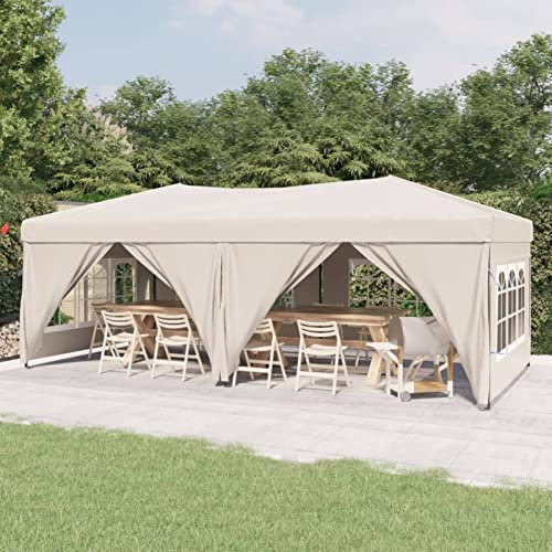 Partyzelt Faltbar mit Seitenwänden, Chaduof Pavillon, Party Zelt, Bierzelt, Faltpavillon, Gartenzelt, Lackierzelt, Zelt Garage, Zeltgarage, Creme 3x6 m
