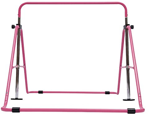 WOLEGM Turnreck Gymnastikstange, Reckstange höhenverstellbar Faltbar Gymnastics Bars bis 220,5 lbs für Kinder Garten & Kinderzimmer, Rosa