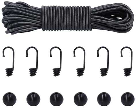 JunGG Corda in gomma 4 mm, 5 m/15 m, ganci in metallo 6/12, 6/12, corda di espansione altamente elastica, corda di gomma, fai da te con accessori, corda per telone, corda di tensione, elastico (5 m)