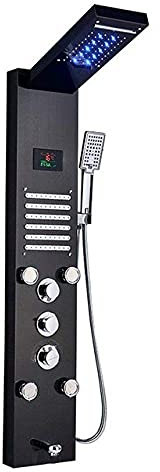 WTLONBF Système de Douche Panneau de Douche Lumineux LED Robinet Cascade Pommeau de Douche Jets de Massage Colonne de Douche Tour Affichage numérique de la température de l'eau, Noir 8004