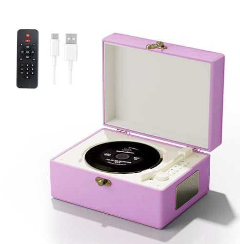 Tragbarer CD-Player mit Leder-Gehäuse, Fernbedienung, Ladefunktion, Violett