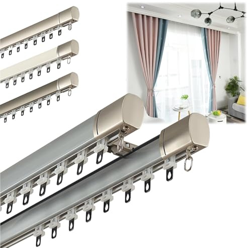 Gardinenschiene 2-läufig Zur Deckenmontage Robuste Vorhangschienen Für Wohnzimmer, Schlafzimmer, Raumteiler Doppelte Vorhangschienen Mit Geräuscharmer Nano-Legierung, Aluminium(Weiß,420cm)