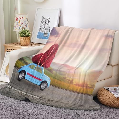 Luxuriöse Kunstfell-Flanelldecke, 150 x 200 cm, weich und warm, Überwurfdecke für Auto, Bett, Sofa, Mehrzweckdecke mit großem, rotem Herz-Design, gemütliche und flauschige Decke für Erwachsene