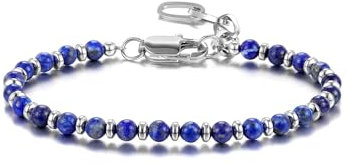 JSDDE Bracelet de perles en lapis-lazuli véritable en pierre naturelle - Bracelet de guérison - Bracelet porte-bonheur - Bijou pour homme et femme, 23 Zentimeter, Métal Lapis Lazuli Métal, Lapis