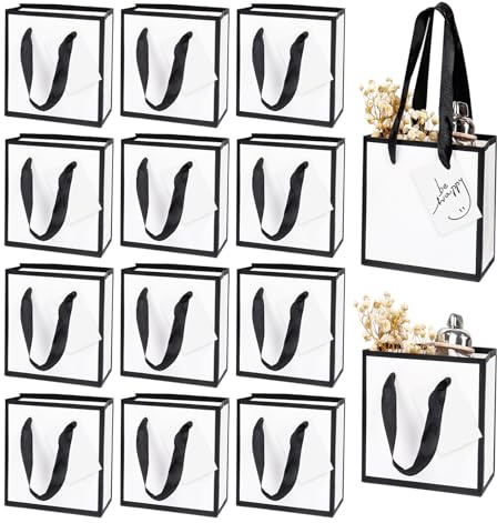 12 Pack 12× 10× 7 cm Mini Geschenktüten mit Henkel kleine weiß Partytüten, Dankeschön-Geschenktüten für Geburtstags Hochzeits Party