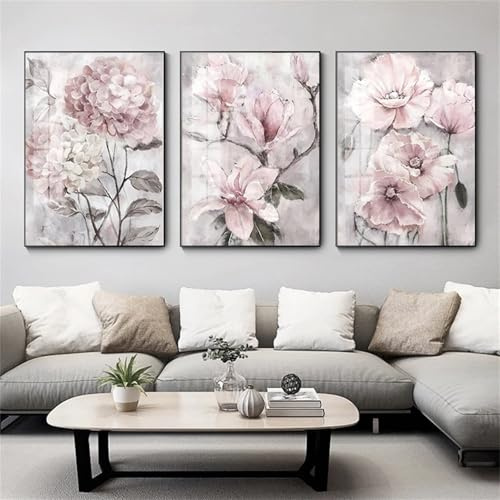 champracer 3er Poster Set Rosa, Aesthetic Bilder Wandcollagen Aesthetic Deko Poster Set, Moderne Aura Rosa Blume Deko Poster & Kunstdrucke, Vintage Bild Für Wandbilder Wohnzimmer (40x50 cm)