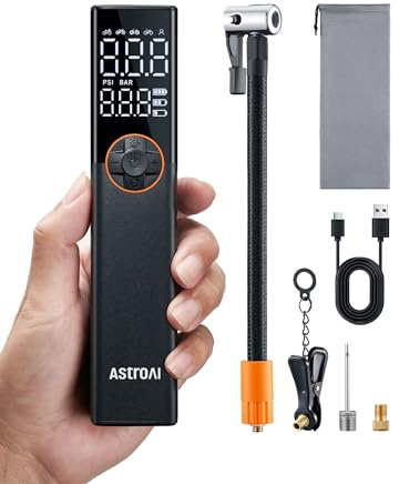 AstroAI Fahrradpumpe Elektrische Luftpumpe, 150PSI Mini Tragbare Akku Fahrradpumpe alle ventile, Hochspannungsmotor Speziell für Fahrrad, Wiederaufladbare für Stadtrad, Rennrad, Mountainbike, Orange