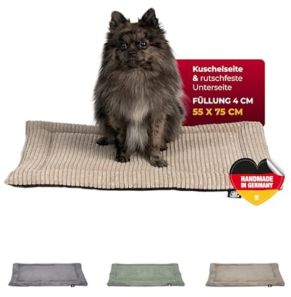 HS-Hundebett® Hundedecke Cord mit Füllung S (55x75 cm) – Anti-Rutsch-Funktion – Kuscheldecke für Hunde – Gemütlicher Ruheplatz - Beige, Made in DE