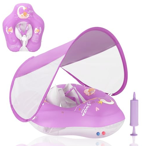 LOOWARTS Baby Pool Float with Canopy and Safety Seat,Infant Swim Float & Pool Float & Baby Water Float & Swimming Floats UPF50+ UV Protection for Kids from 3 to 36 Months.(S:3-12 Month/L:6-36 Month)