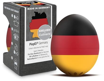 PiepEi Germany – sjungande äggklocka för tillagning – äggkokare för 3 hårdhetsgrader – tysk flagga – roligt matlagningsägg – musiktillägg – brainstream