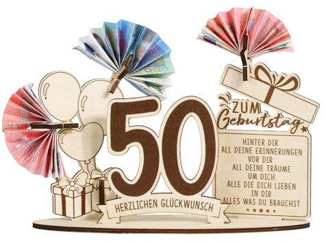 BOFUNX Geldgeschenke zum 50. Geburtstag für Männer Frauen Holz Verpackung Geschenke 50 Geburtstag Jubiläum Geburtstag Holz Schild Gästebuch Geburtstagsgeschenk 50 Geburtstag Geschenk Tischdeko