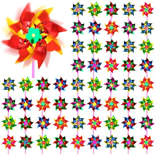 Vivantia 100 Pcs Colorful Pinwheels Reflective Windmills Plastic Outdoor Wind Spinners Bulk Windmills for Garden Yard Farm & Party Decor