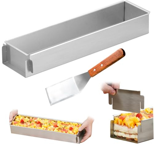 Hintyne Molde rectangular para pasteles 16 x 4 x 2 pulgadas antiadherente de acero inoxidable con pala fácil de limpiar ideal para tiramisú brownie y pan.