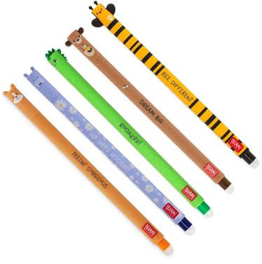 LEGAMI Gelstifte Set 5 Stück | radierbare Thermotinte | 0,7 mm Spitze | verschiedene Motive Dino, Bär, Biene, Corgi, Nilpferd | inkl. Radierfunktion | für Schule & Büro