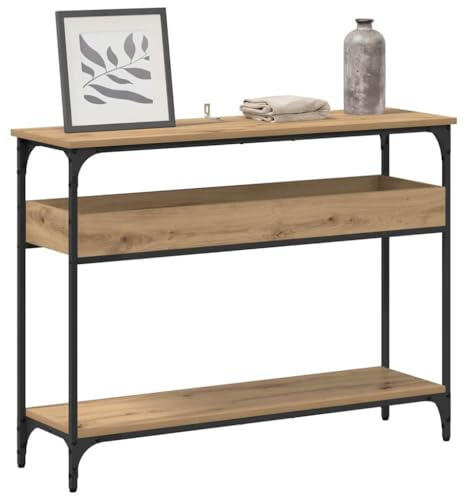 vidaXL Table Console avec étagère chêne Artisanal 100 x 29 x 75 cm, Table Console rectangulaire Moderne, Petite, Style Industriel, pour Salon, entrée, Pratique