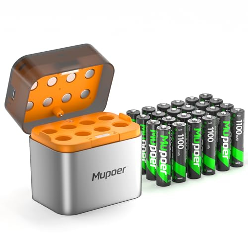 AAA Akkus Wiederaufladbar mit Ladegerät 24er-Pack,Aufladbare Batterien AAA NiMH 1.2V 1100mAh,Akku-Ladegerät AA/AAA,Akku für Gigaset Telefon,Spielzeug,Walkie Talkie,Kamerakku