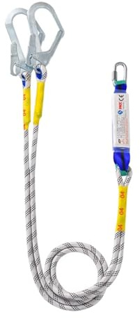 Oshhni Arnés de seguridad, cordón de seguridad para trabajo, suministros profesionales, de protección contra caídas con gancho para electricistas, Paquete de Búfer de Doble Gancho