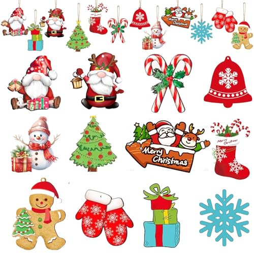 TAXTYHRE 24 Stück Holz Weihnachten Anhänger, Weihnachtsbaumschmuck, Niedliche Weihnachtsbaum Weihnachtsmann Anhänger, Weihnachtsdeko Innen und Draußen, für Weihnachten und Festliche Anlässe