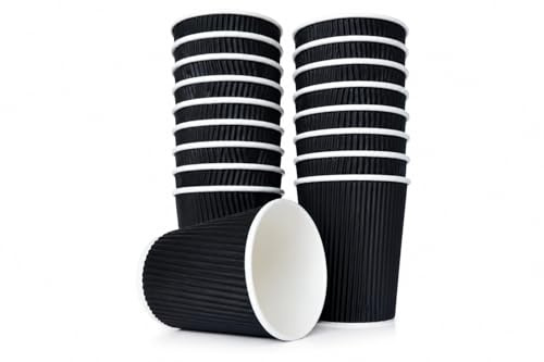 EAP 25 Pack Black Ripple Coffee Cups 8oz – Triple Wall Insulated Disposable Takeaway Paper Cups for Coffee, Tea & Hot Drinks – Kraft Ripple Wall Cups