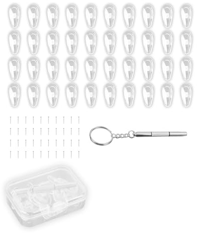 20 Paar Nasenpads Brille, Silikon Nasenpads Brille Rutschfeste Weiche Komfortable Transparent Ersatz Nasenpolster Sicherer Brille Zubehör mit Werkzeug und Aufbewahrungsbox für Brillen Sonnenbrillen
