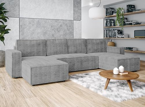AXLIVING Aydin Sofa Wohnlandschaft mit Schlaffunktion U Form Hellgrau