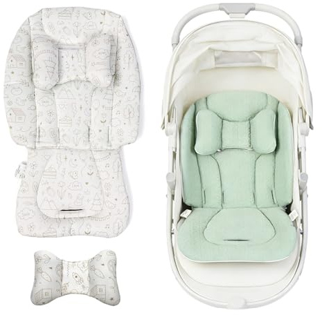 HitTopss Head and Body Support Infant Car Seat Insert, Soft Breathable Baby Car Seat Cushion for Newborn, Universal Reversible Carseat Insert Support for Stroller, Swing & Carrier (Green & White)